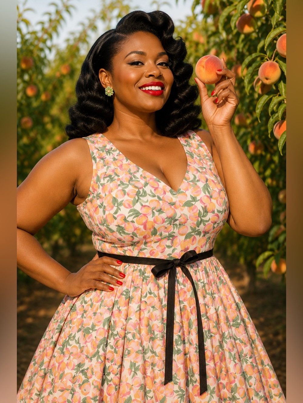Torrid Retro Chic Pink & Orange Peaches Print Belted Swing Dress, Large, NWT! - Picture 3 of 16
